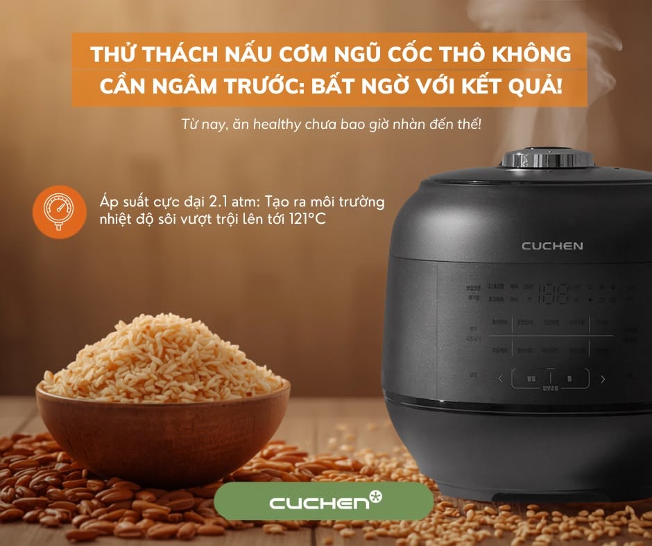 nồi cơm cao tần Cuchen, nồi cơm áp suất Cuchen 2.1 atm, cách nấu cơm gạo lứt không cần ngâm, nấu cơm ngũ cốc bằng nồi cao tần, Cuchen Hàn Quốc chính hãng, nồi cơm điện thực dưỡng.